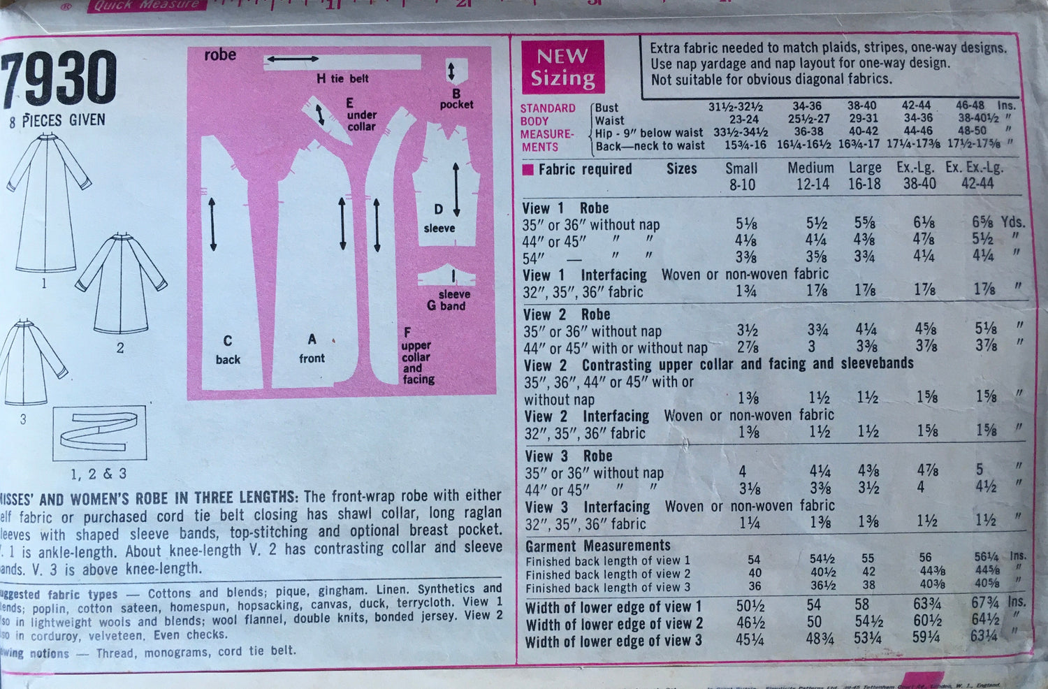 Simplicity 7930 Sewing Pattern (Vintage) CUT