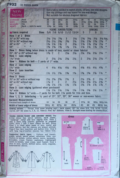 Simplicity 7932 Sewing Pattern (Vintage) CUT