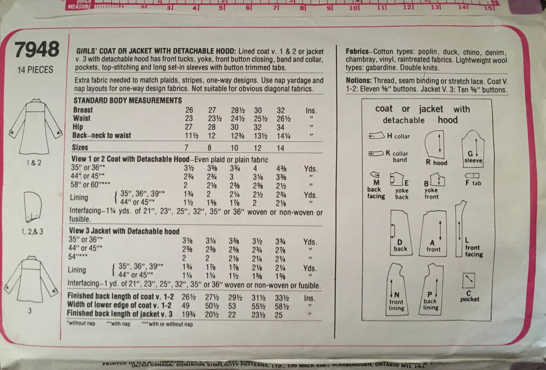 Simplicity 7948 Sewing Pattern (Vintage) CUT