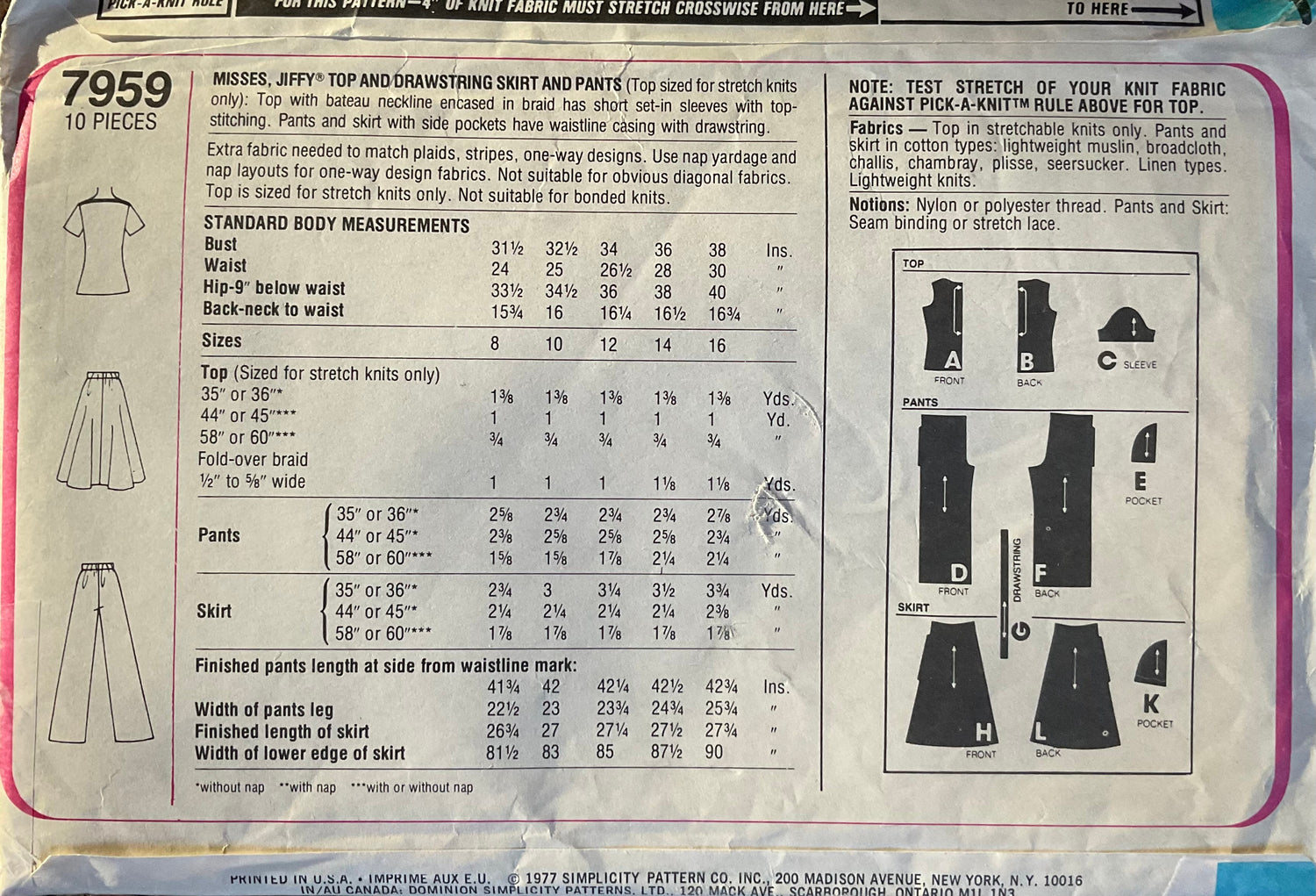 Simplicity 7959 Sewing Pattern (Vintage) UNCUT