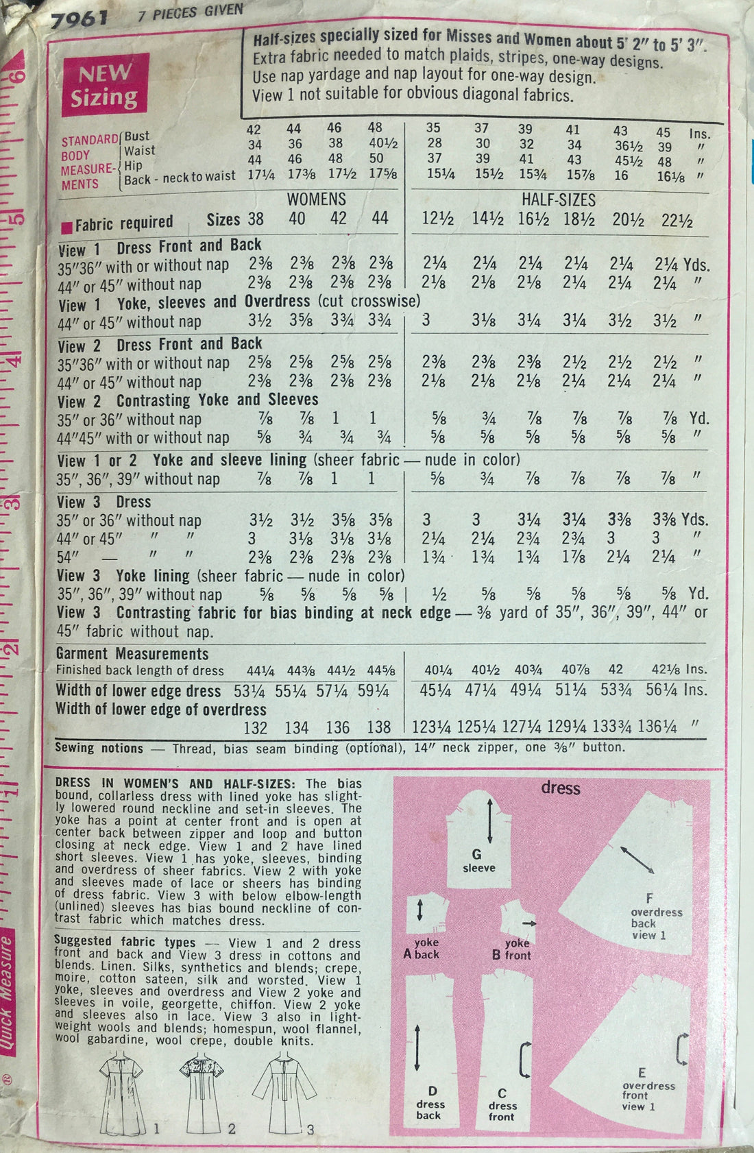 Simplicity 7961 Sewing Pattern (Vintage) CUT
