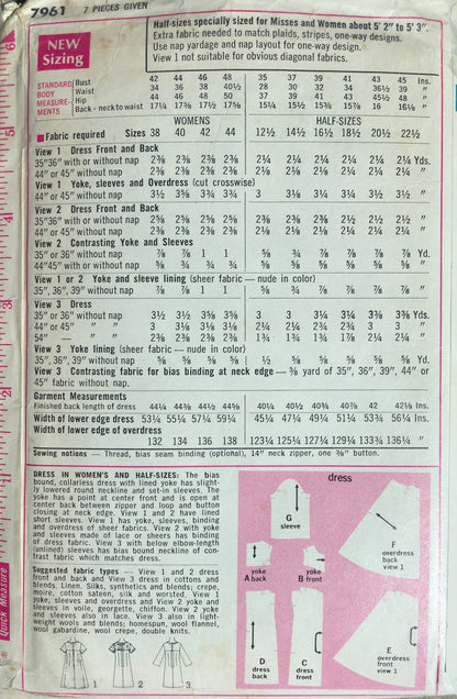Simplicity 7961 Sewing Pattern (Vintage) CUT