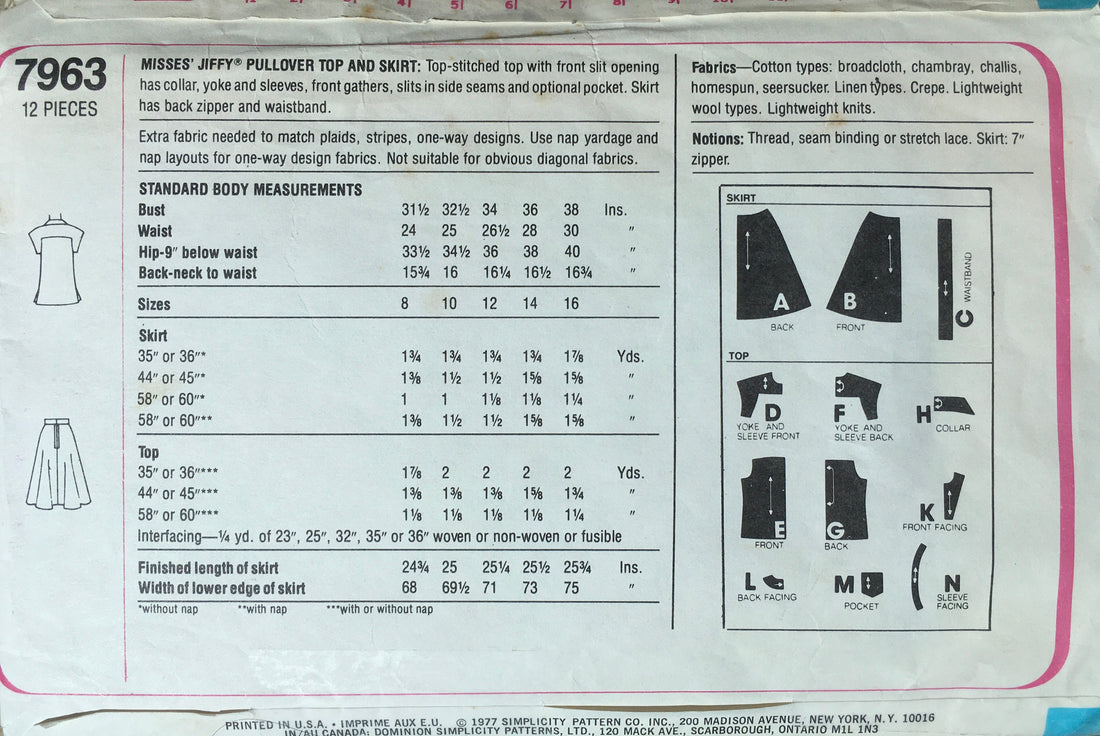 Simplicity 7963 Sewing Pattern (Vintage) CUT