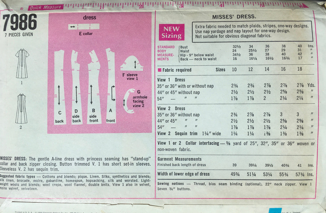 Simplicity 7986 Sewing Pattern (Vintage) UNCUT