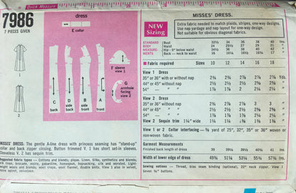 Simplicity 7986 Sewing Pattern (Vintage) UNCUT
