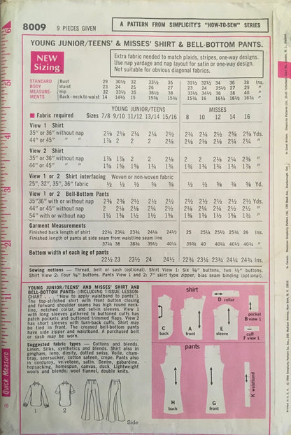 Simplicity 8009 Sewing Pattern (Vintage) UNCUT