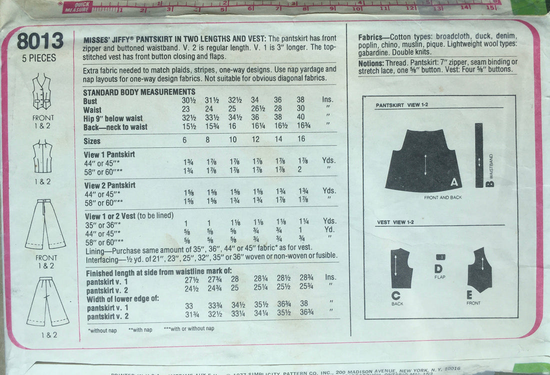 Simplicity 8013 Sewing Pattern (Vintage) CUT