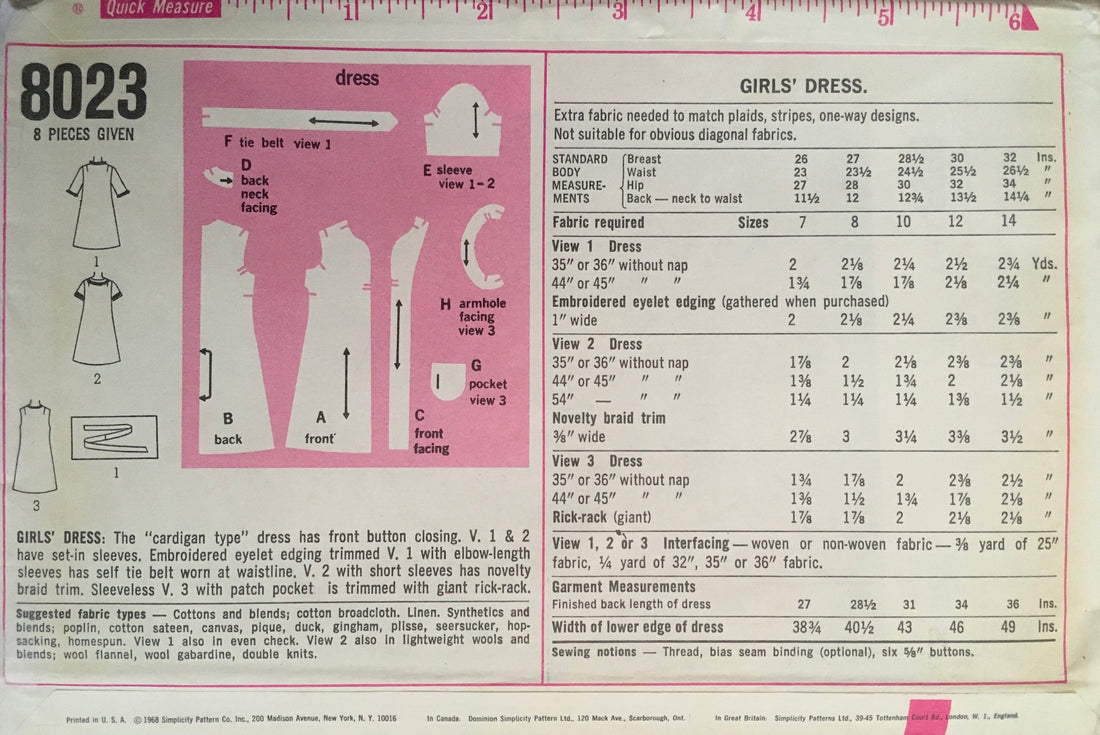 Simplicity 8023 Sewing Pattern (Vintage) UNCUT