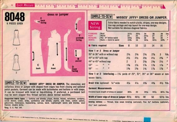 Simplicity 8048 Sewing Pattern (Vintage) UNCUT