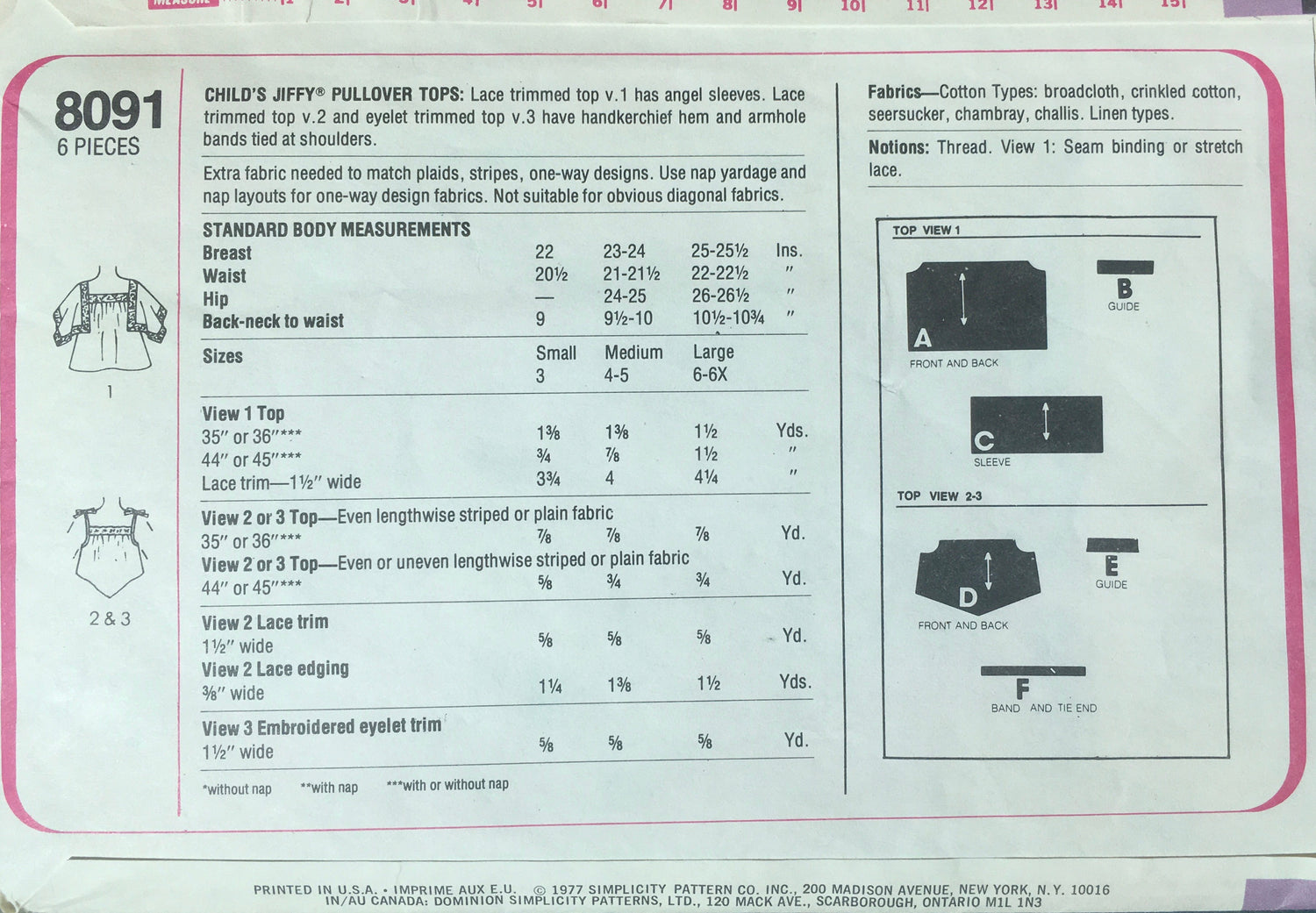 Simplicity 8091 Sewing Pattern (Vintage) CUT