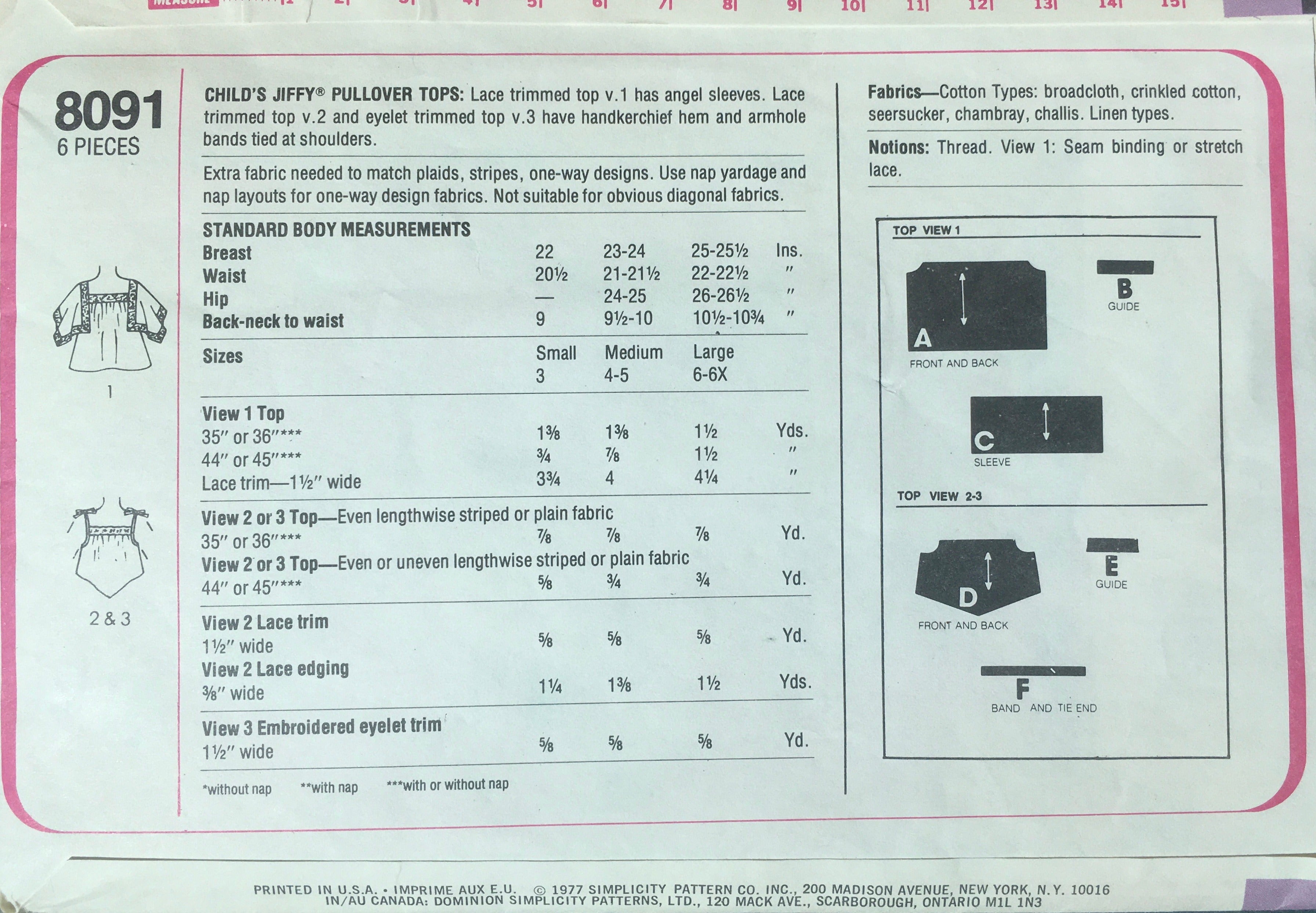 Simplicity 8091 Sewing Pattern (Vintage) CUT