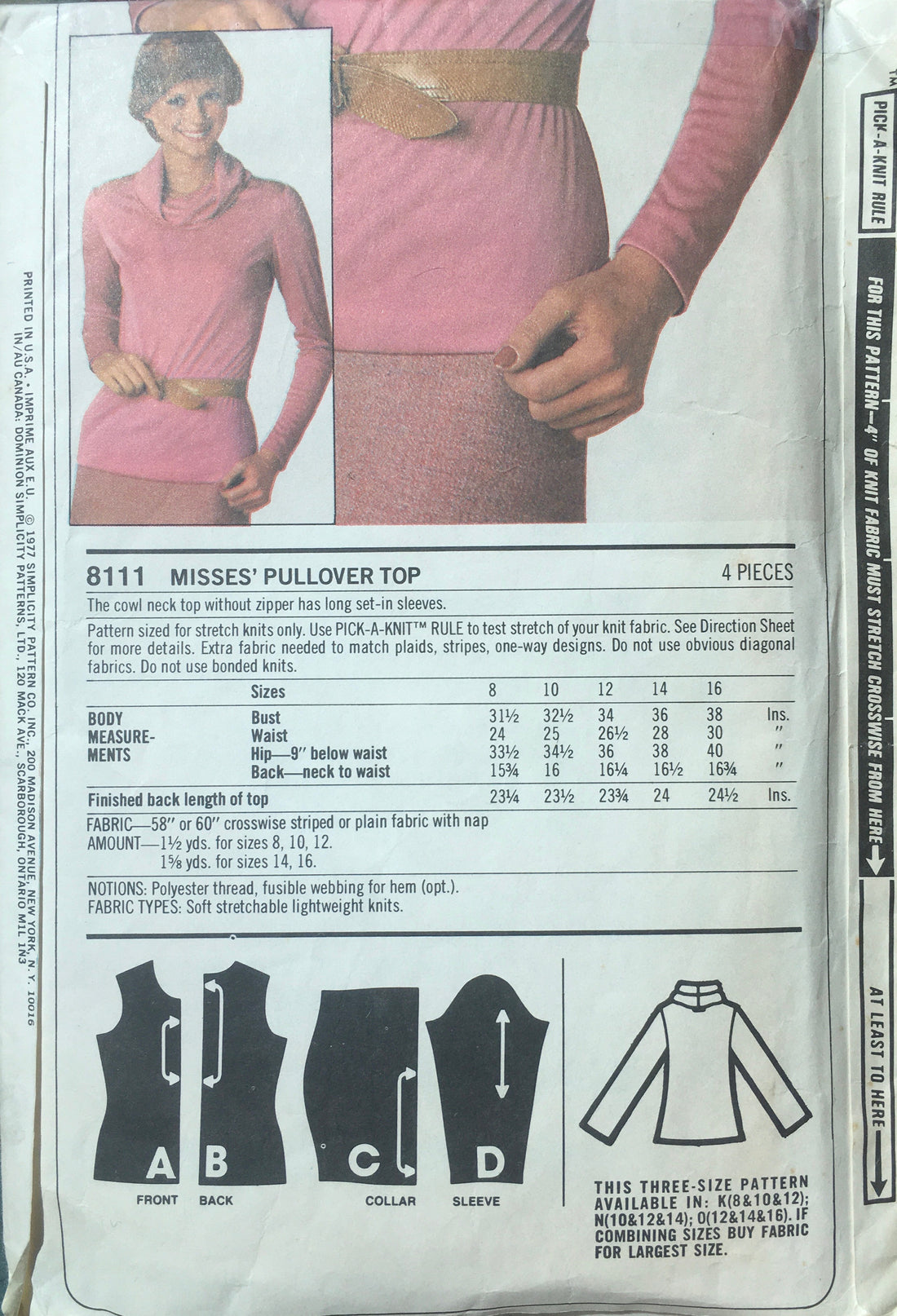 Simplicity 8111 Sewing Pattern (Vintage) CUT