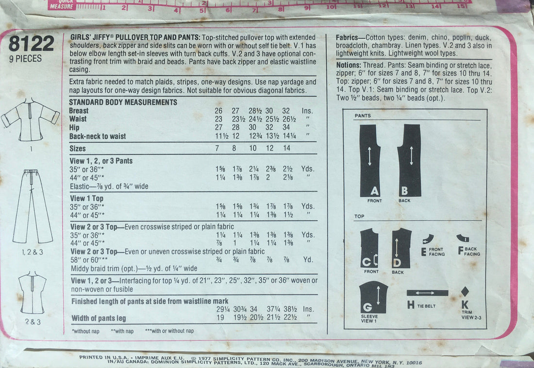 Simplicity 8122 Sewing Pattern (Vintage) CUT