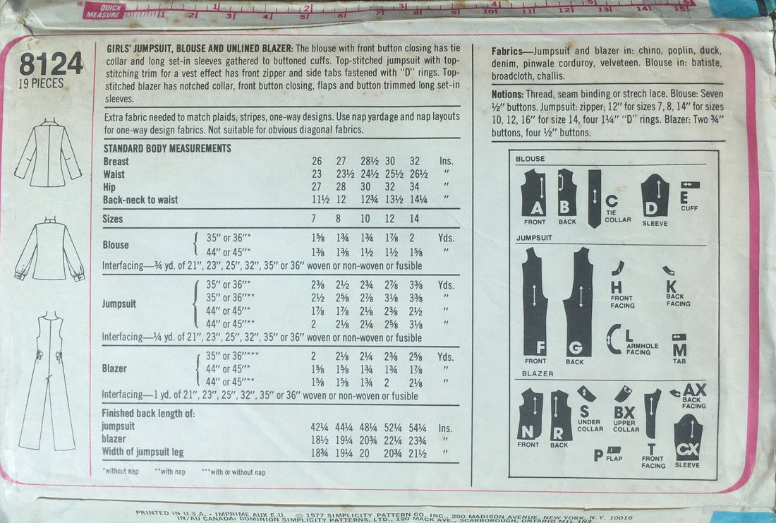 Simplicity 8124 Sewing Pattern (Vintage) CUT