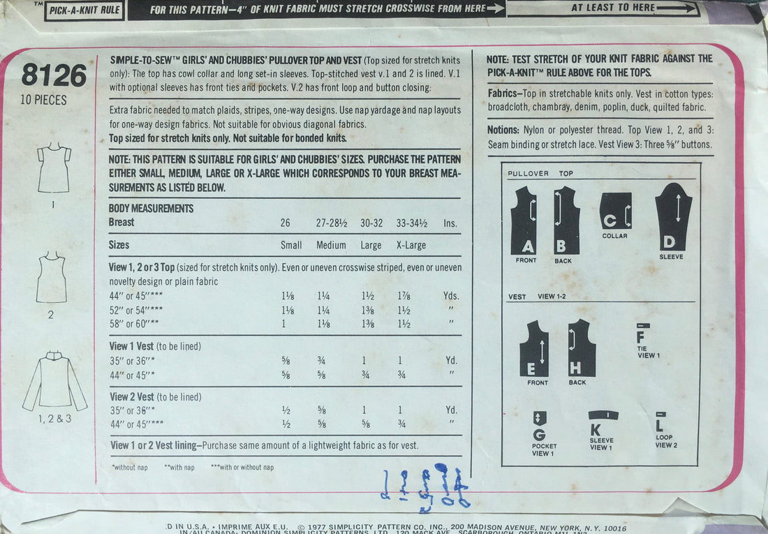 Simplicity 8126 Sewing Pattern (Vintage) CUT