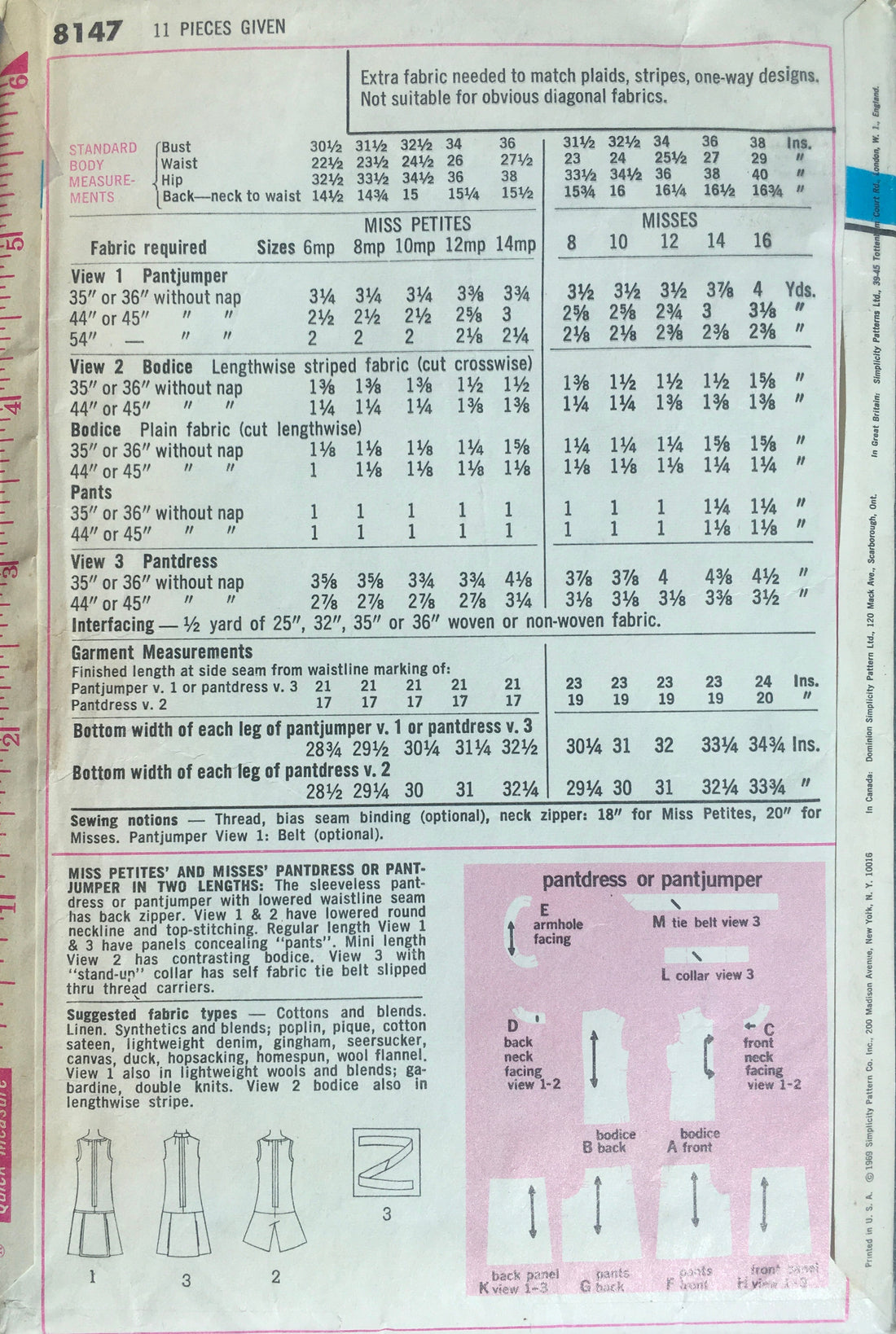 Simplicity 8147 Sewing Pattern (Vintage) CUT