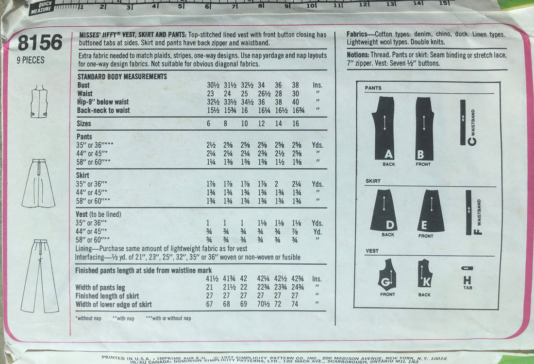 Simplicity 8156 Sewing Pattern (Vintage) CUT