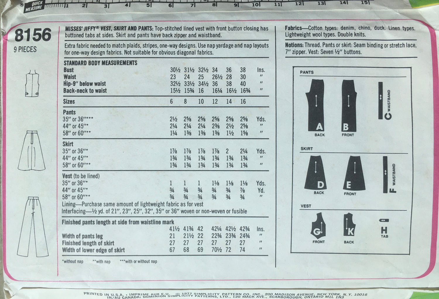 Simplicity 8156 Sewing Pattern (Vintage) CUT