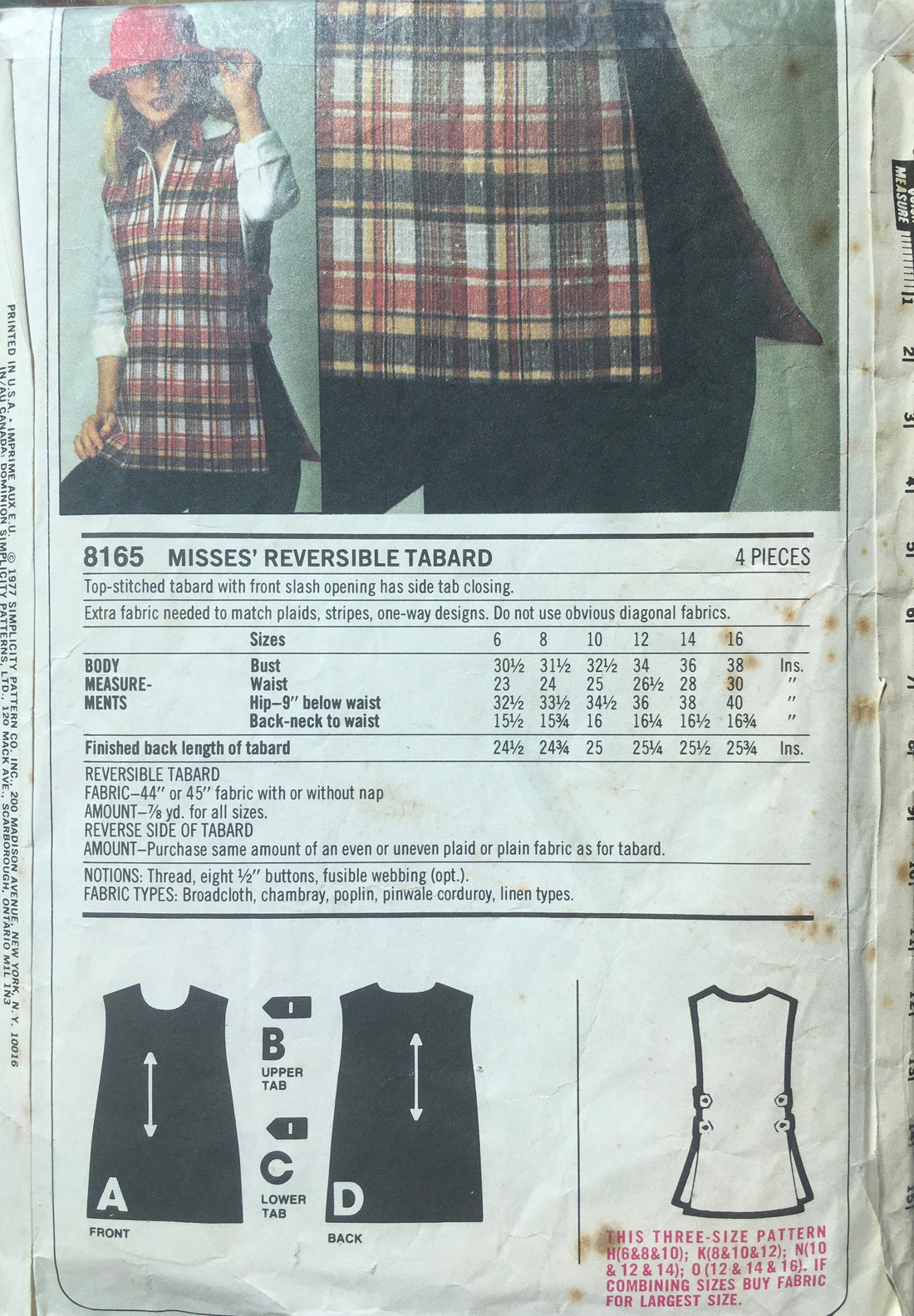 Simplicity 8165 Sewing Pattern (Vintage) CUT