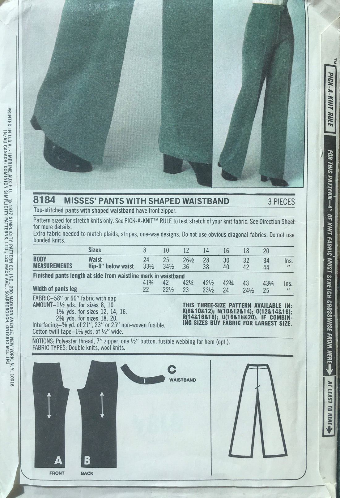 Simplicity 8184 Sewing Pattern (Vintage) UNCUT