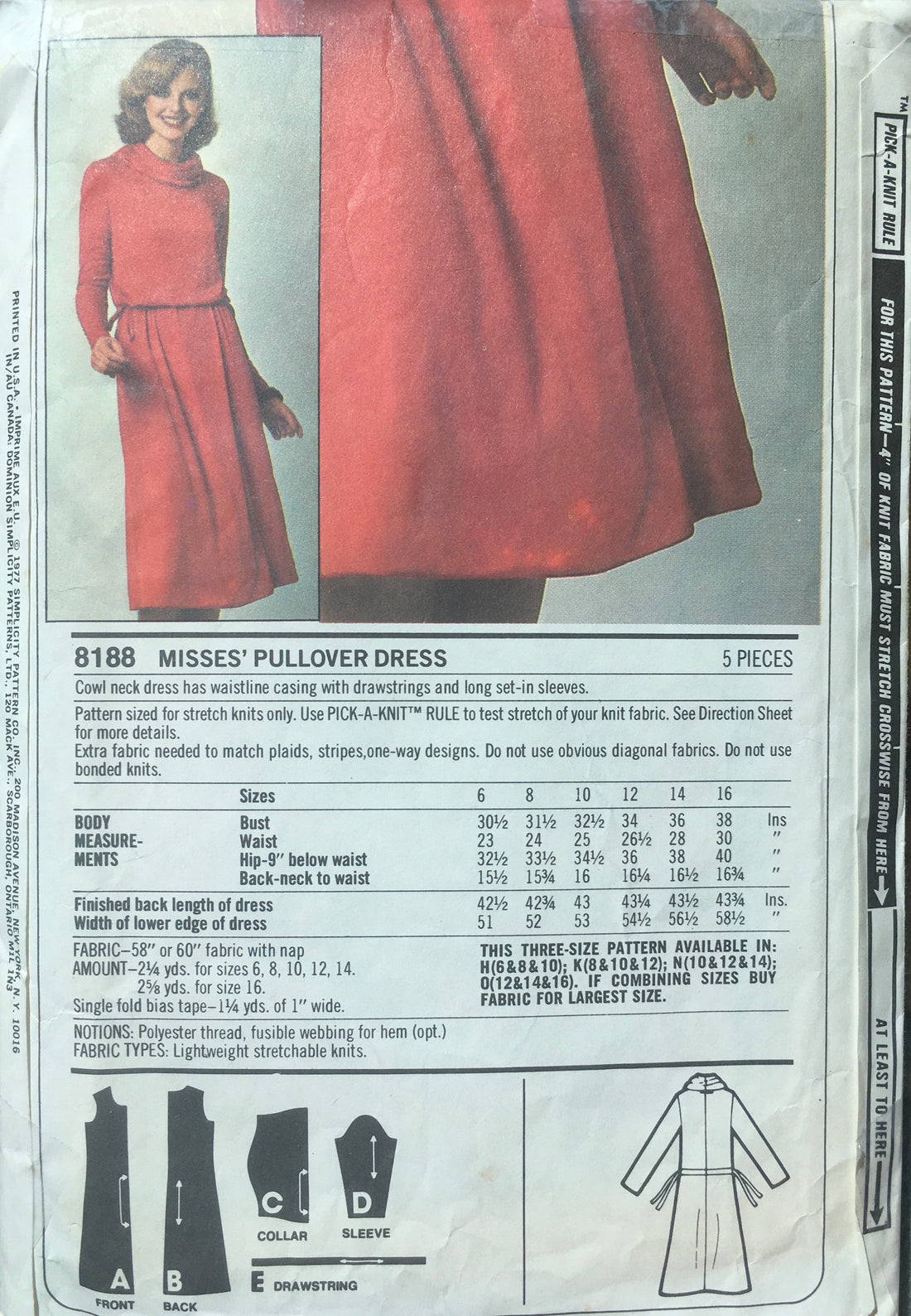 Simplicity 8188 Sewing Pattern (Vintage) UNCUT/CUT