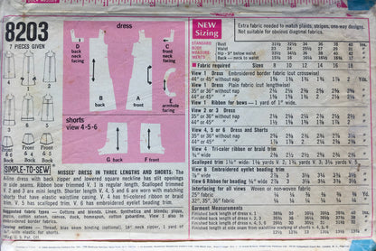 Simplicity 8203 Sewing Pattern (Vintage) CUT