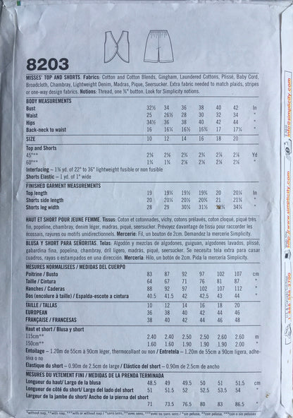 Simplicity 8203 Sewing Pattern (Vintage) CUT