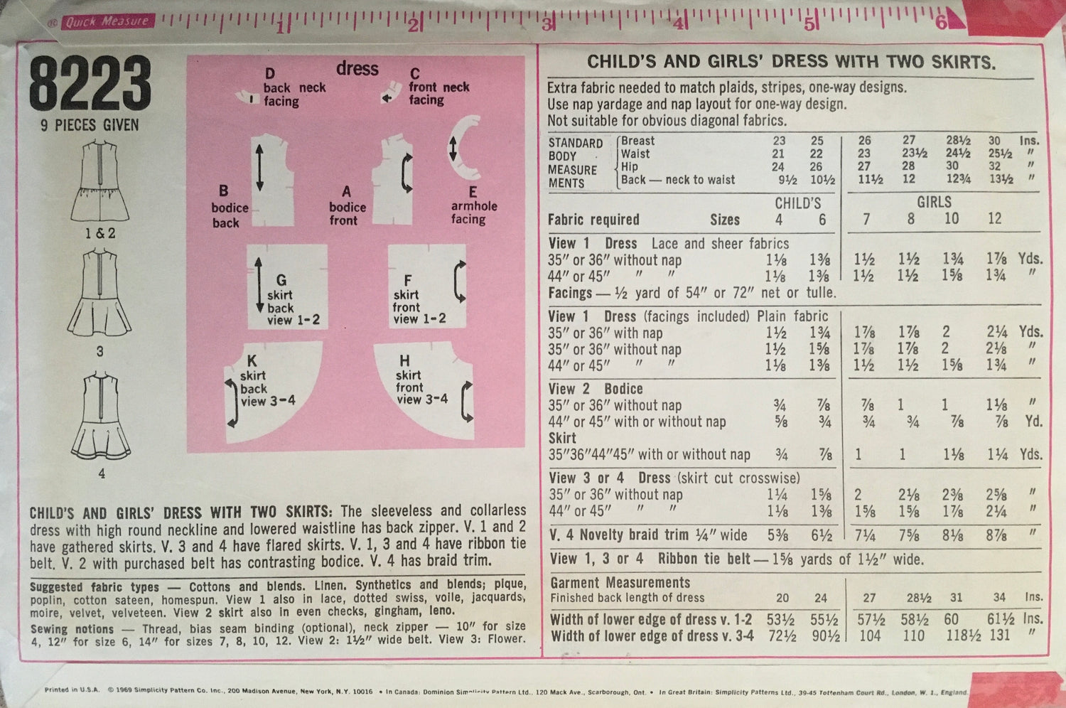 Simplicity 8223 Sewing Pattern (Vintage) UNCUT/CUT