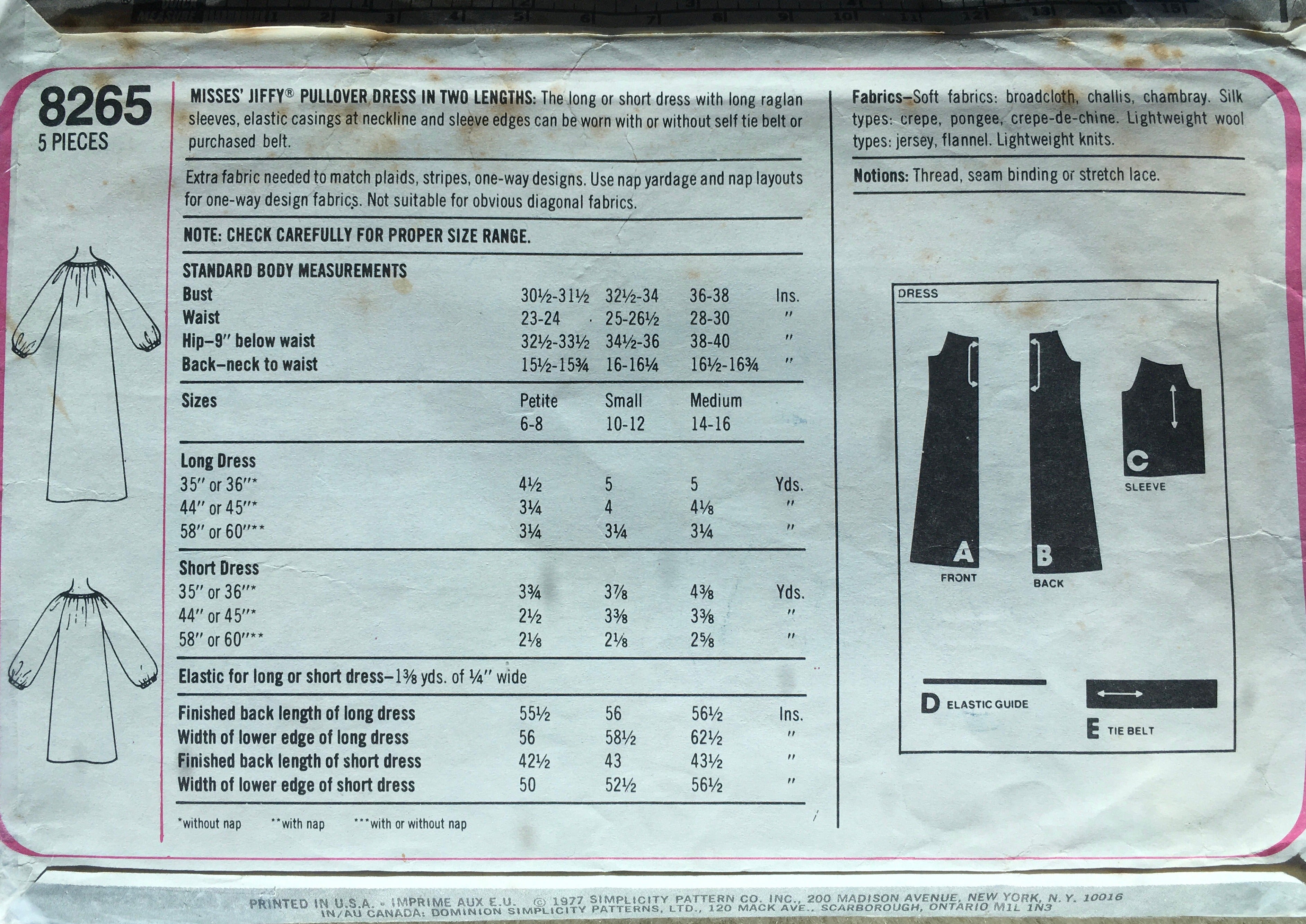 Simplicity 8265 Sewing Pattern (Vintage) CUT