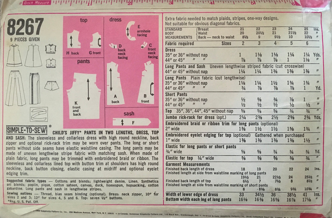 Simplicity 8267 Sewing Pattern (Vintage) CUT