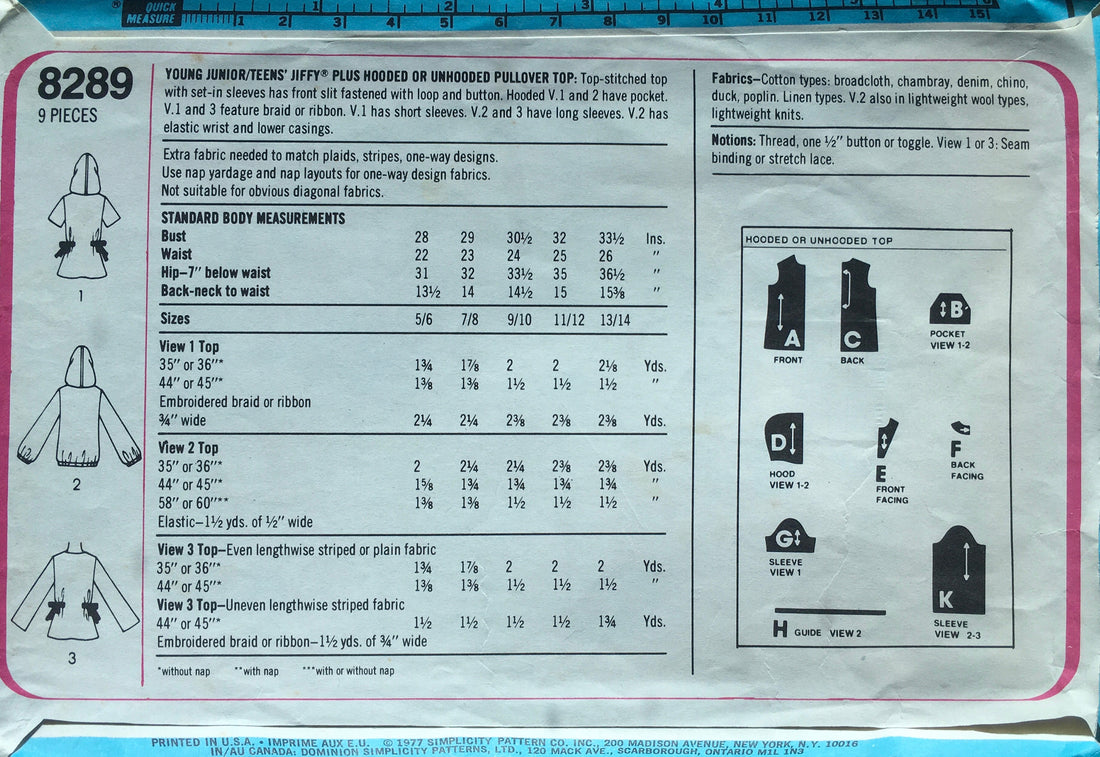 Simplicity 8289 Sewing Pattern (Vintage) CUT
