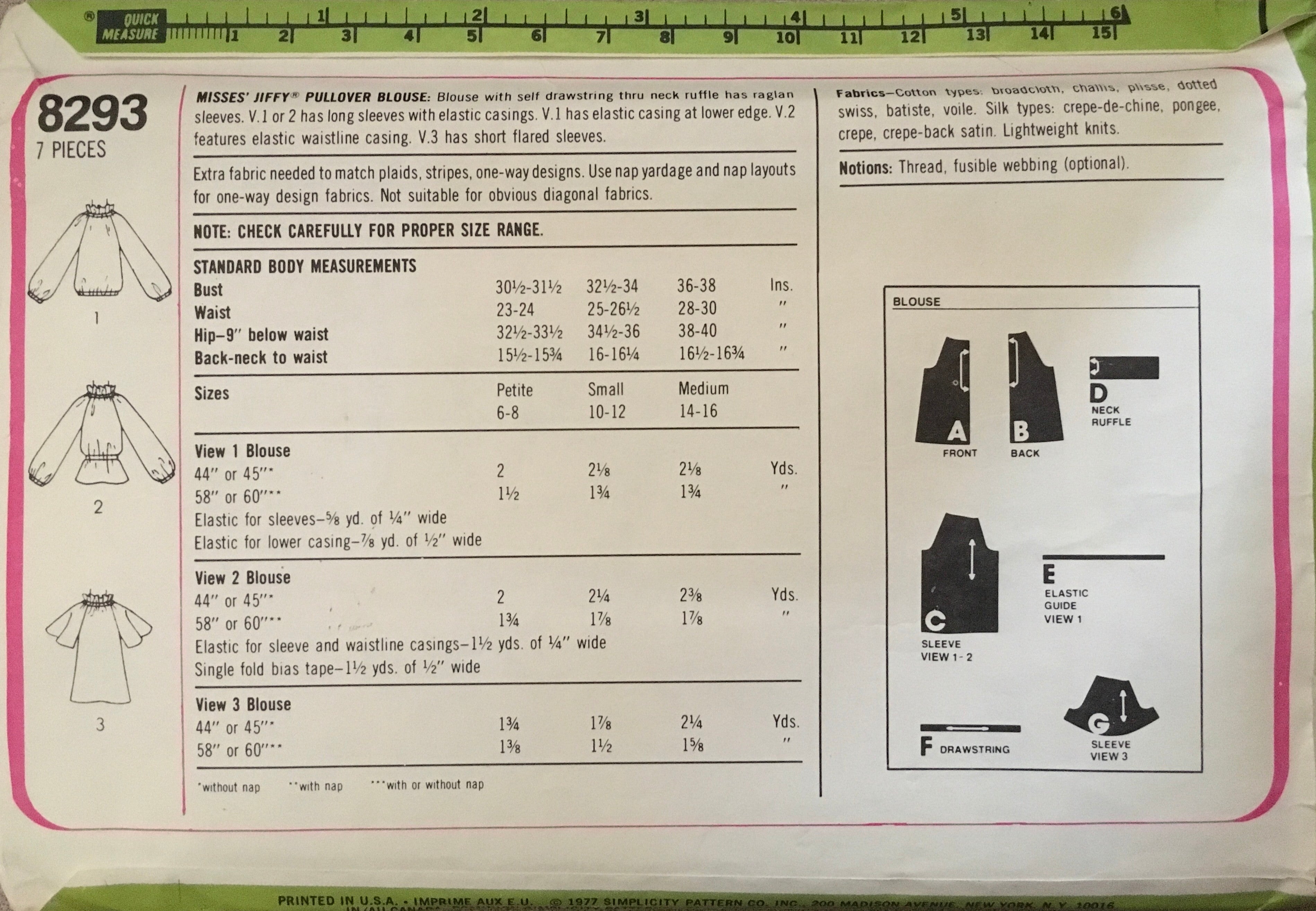 Simplicity 8293 Sewing Pattern (Vintage) CUT