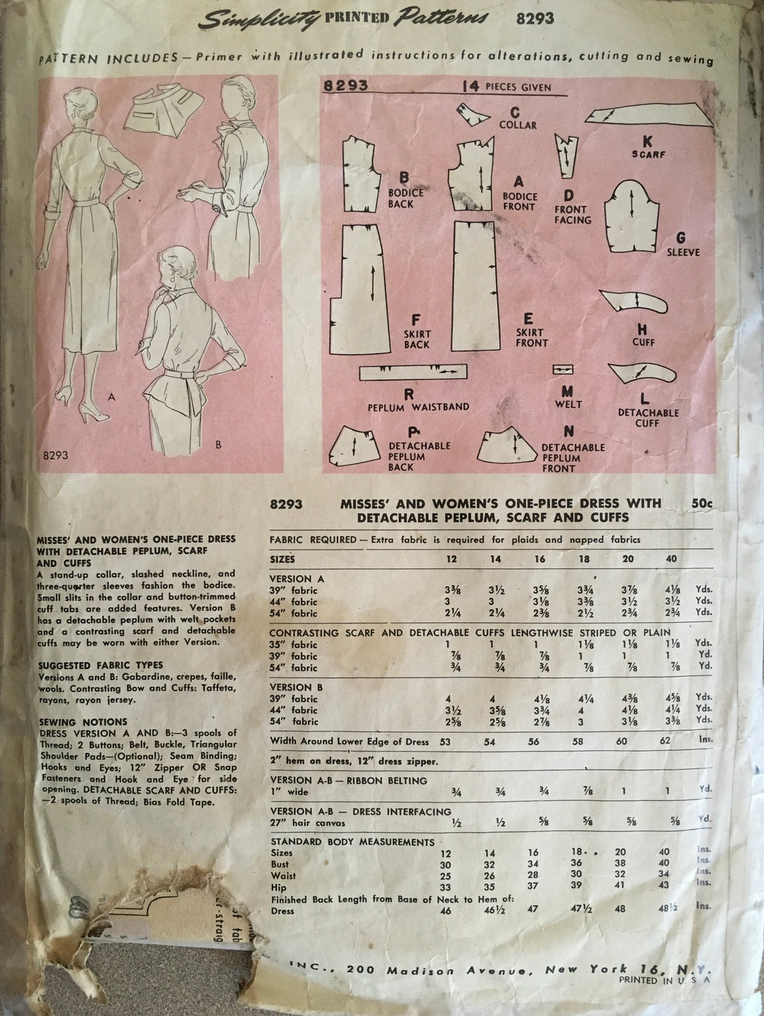 Simplicity 8293 Sewing Pattern (Vintage) CUT