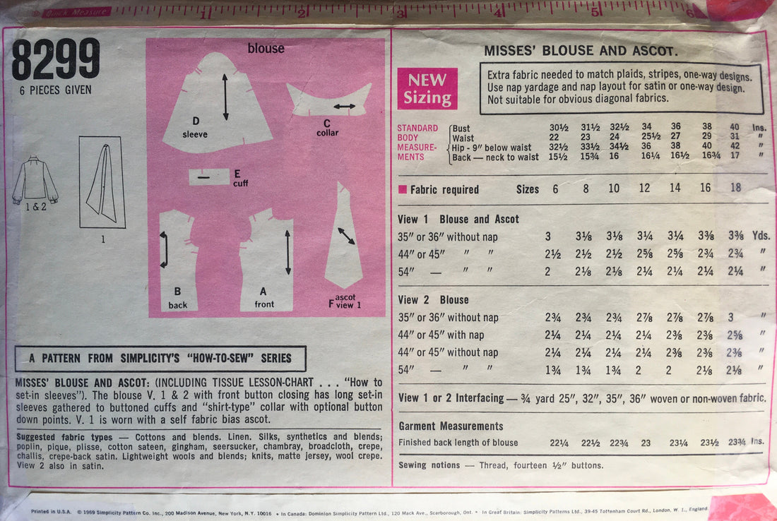 Simplicity 8299 Sewing Pattern (Vintage) CUT