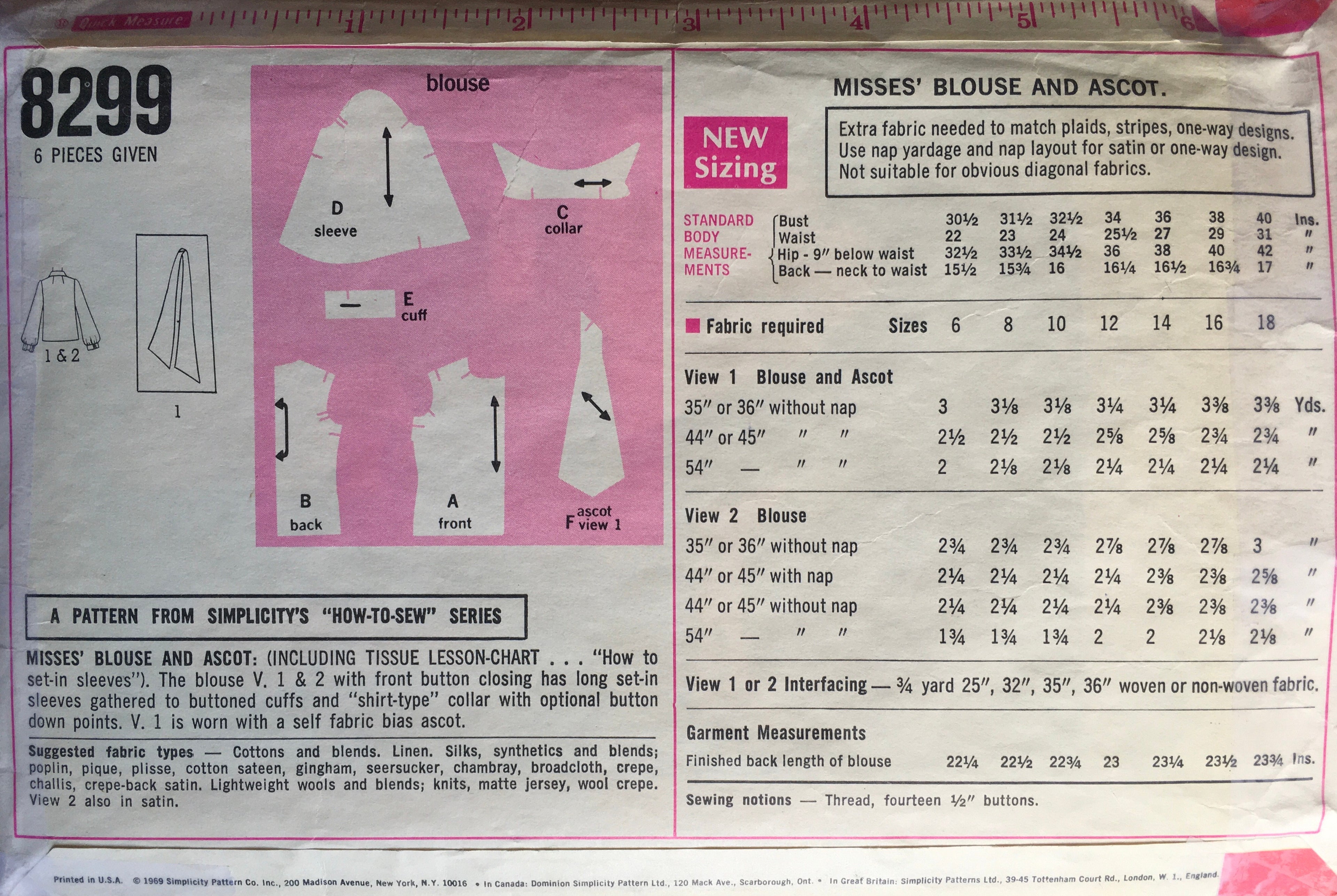 Simplicity 8299 Sewing Pattern (Vintage) CUT