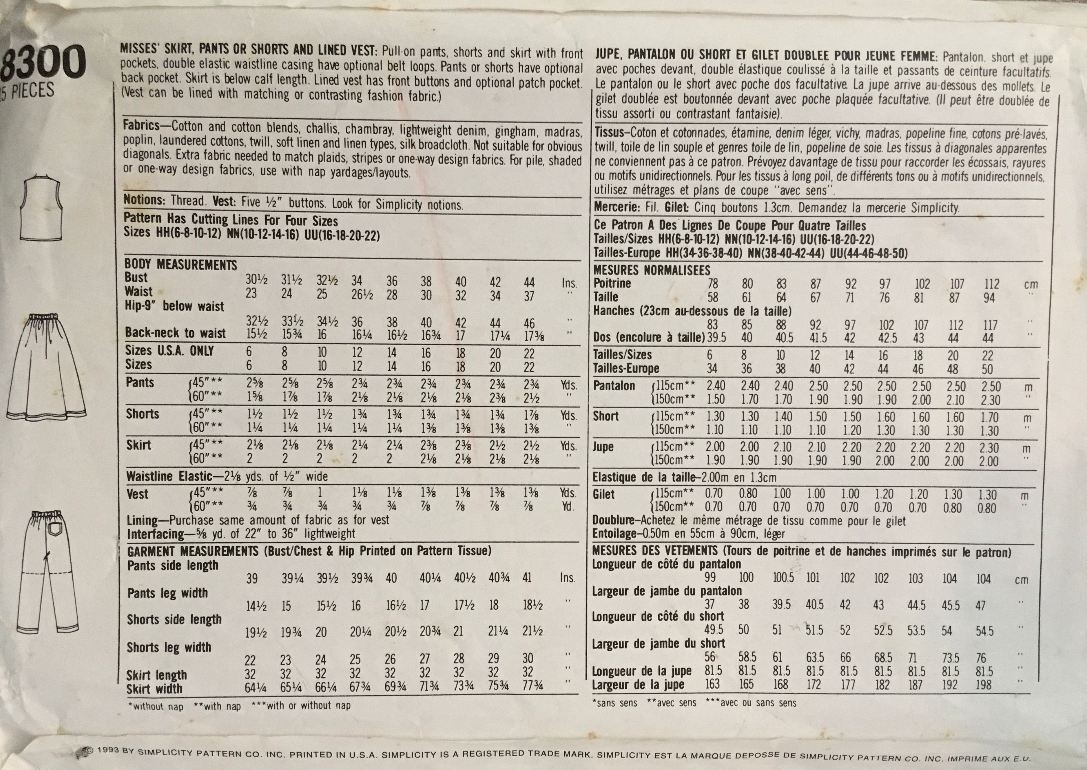 Simplicity 8300 Sewing Pattern (Vintage) CUT