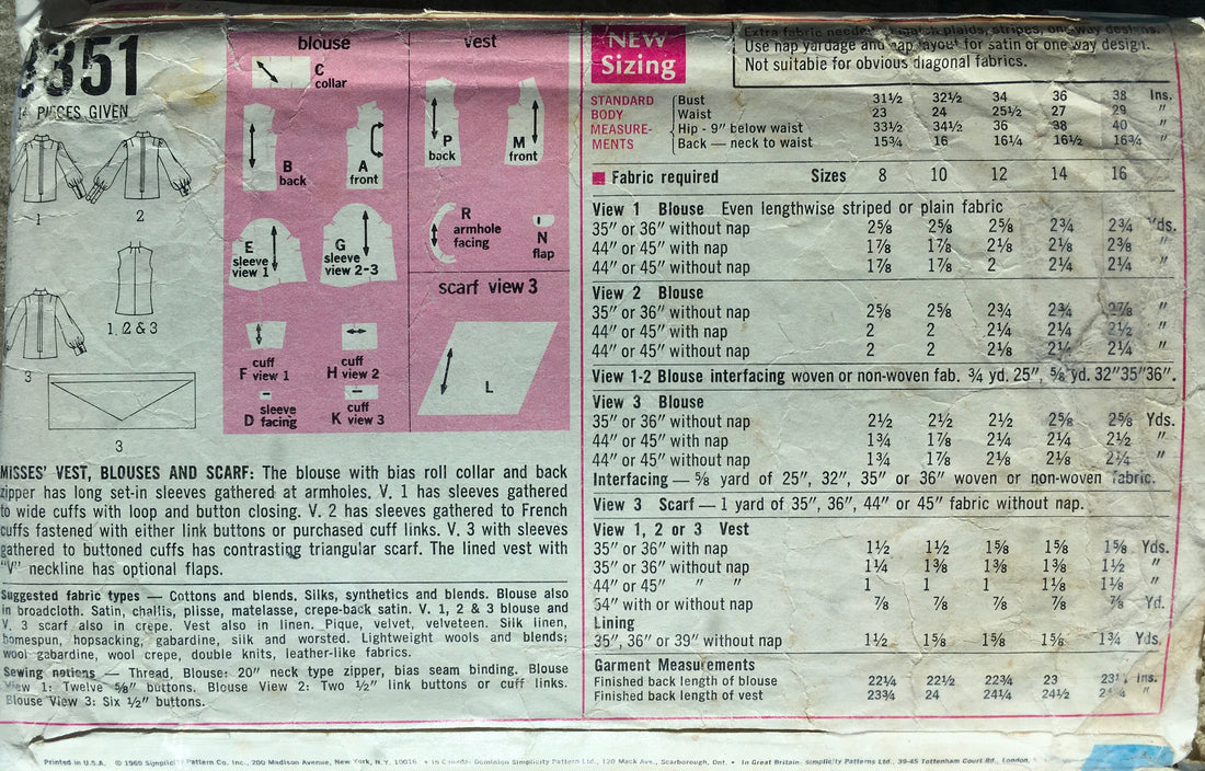 Simplicity 8351 Sewing Pattern (Vintage) CUT