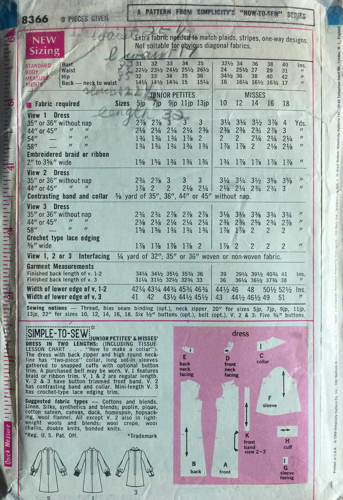 Simplicity 8366 Sewing Pattern (Vintage) CUT