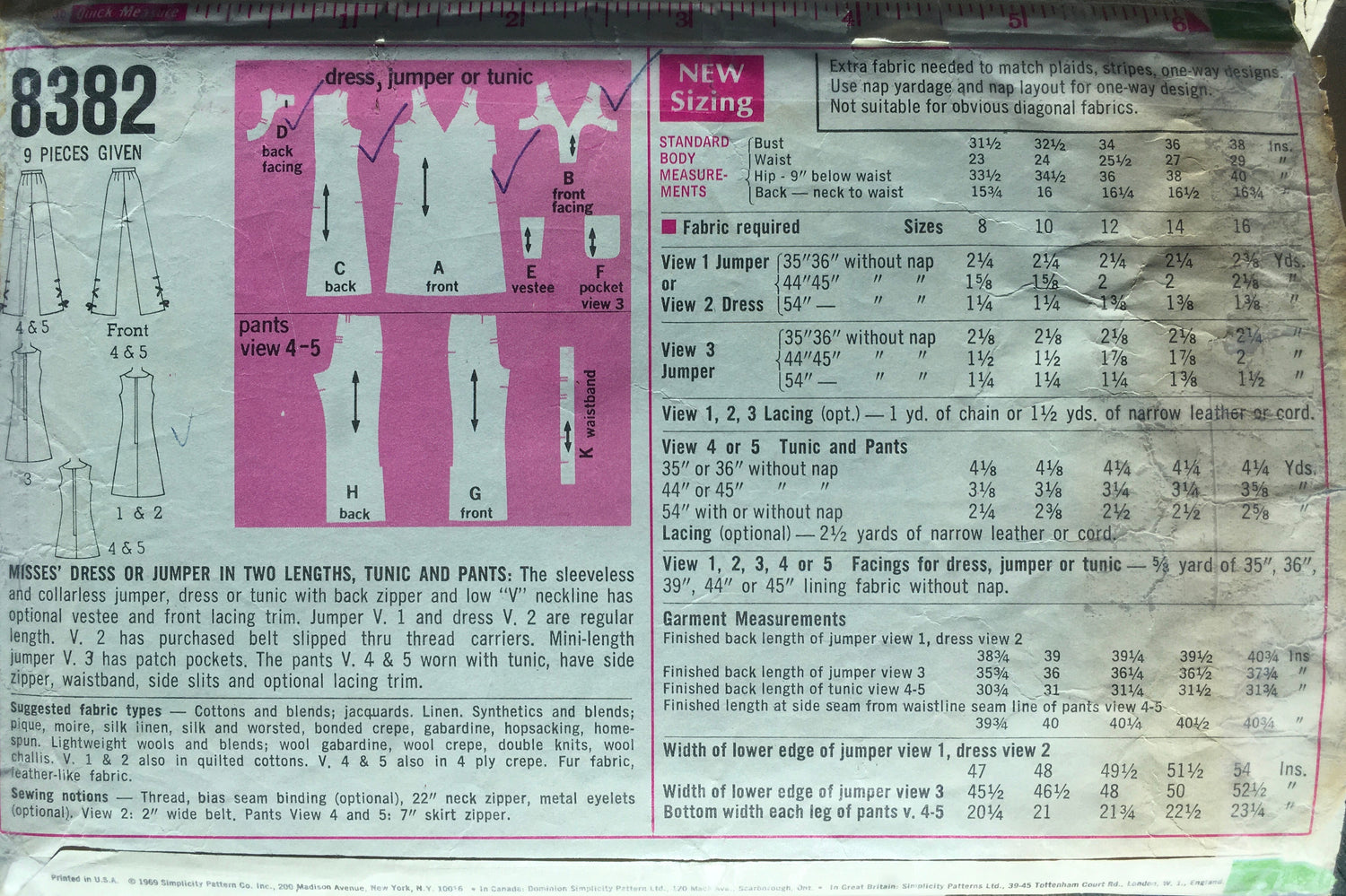 Simplicity 8382 Sewing Pattern (Vintage) CUT