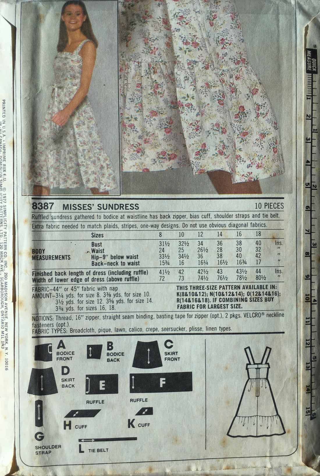 Simplicity 8387 Sewing Pattern (Vintage) UNCUT