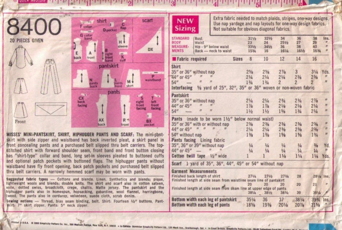 Simplicity 8400 Sewing Pattern (Vintage) UNCUT
