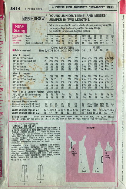 Simplicity 8414 Sewing Pattern (Vintage) UNCUT/CUT