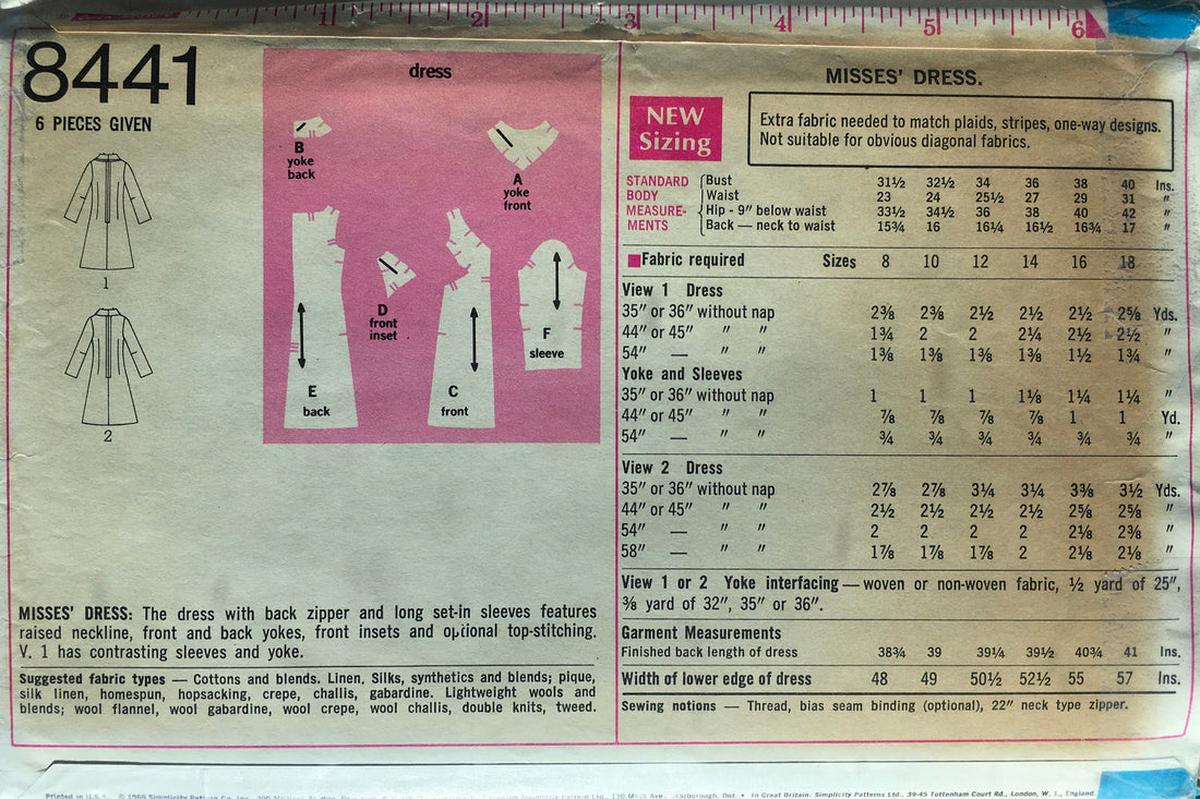 Simplicity 8441 Sewing Pattern (Vintage) CUT