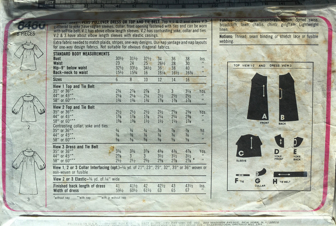 Simplicity 8480 Sewing Pattern (Vintage) CUT