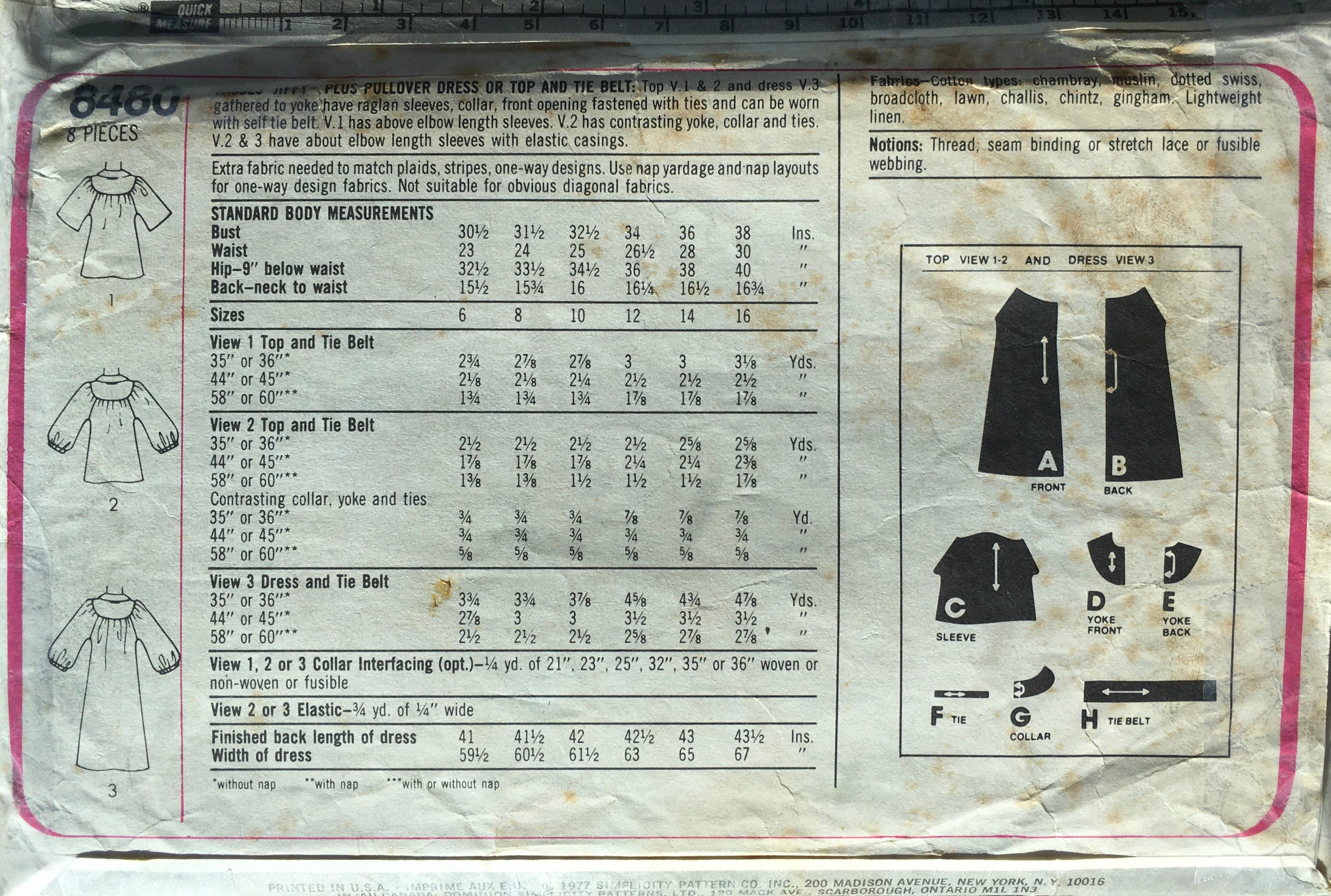 Simplicity 8480 Sewing Pattern (Vintage) CUT