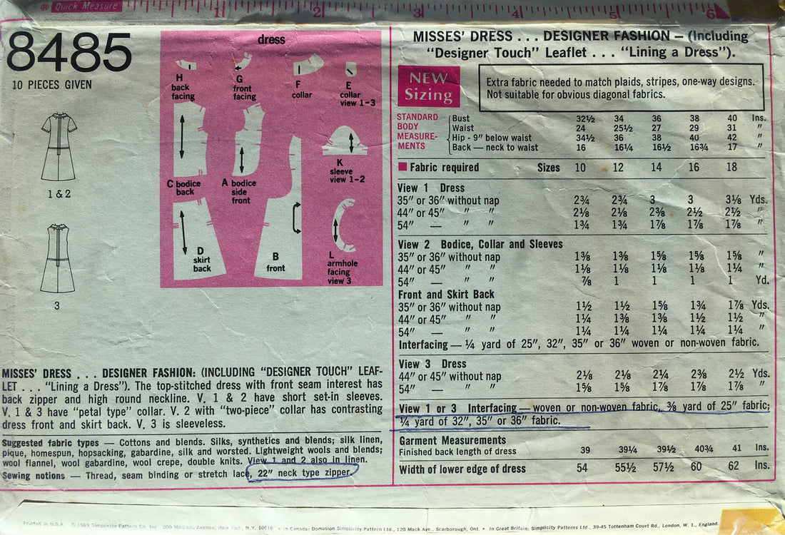 Simplicity 8485 Sewing Pattern (Vintage) CUT