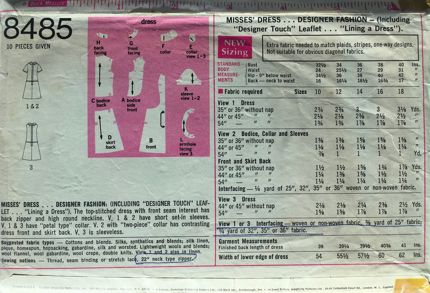 Simplicity 8485 Sewing Pattern (Vintage) CUT