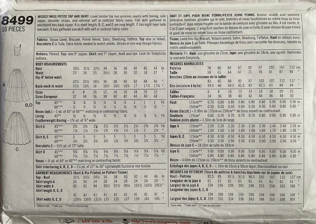 Simplicity 8499 Sewing Pattern (Vintage) UNCUT