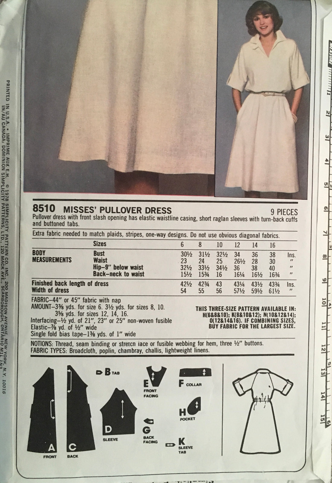 Simplicity 8510 Sewing Pattern (Vintage) CUT