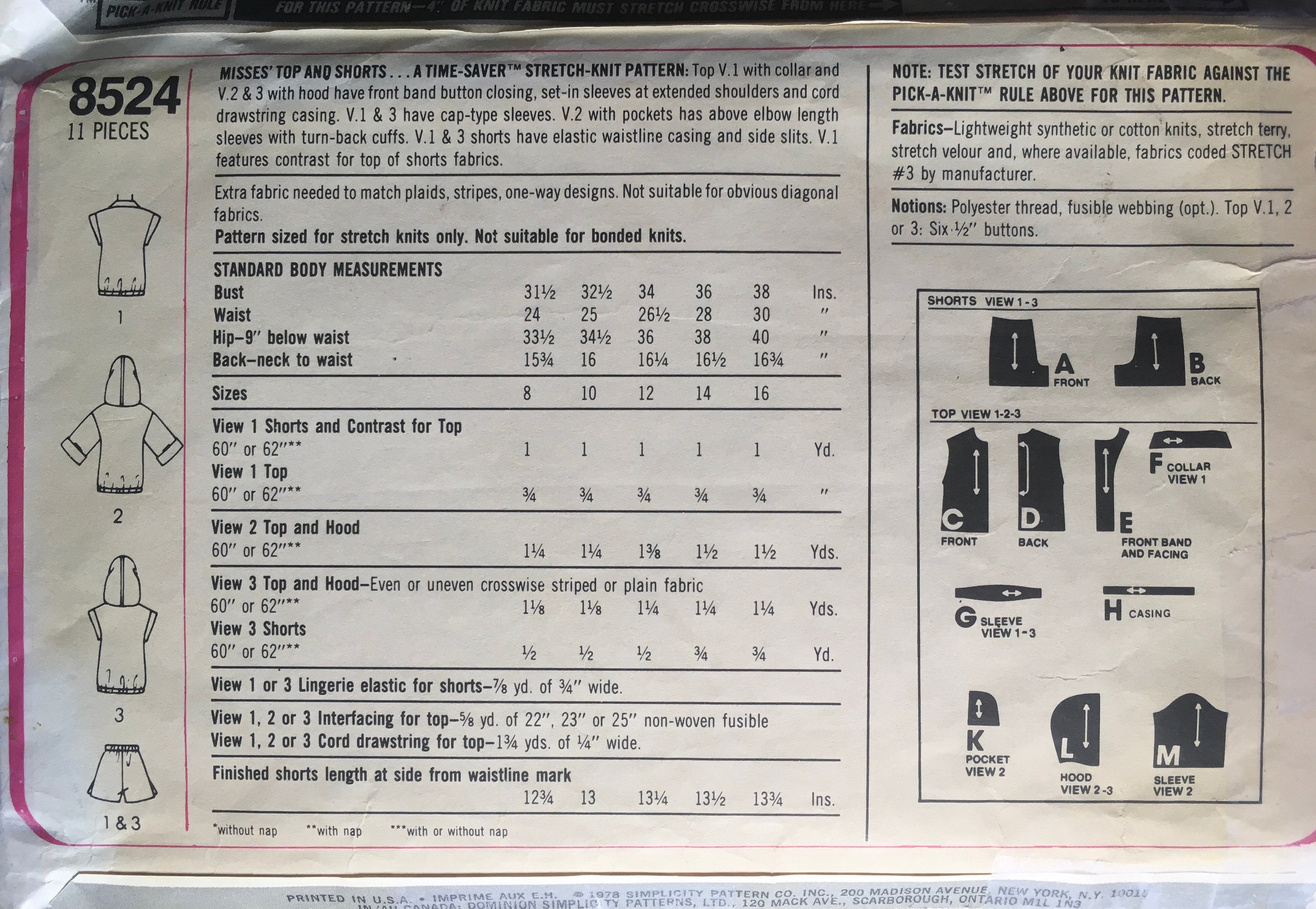 Simplicity 8524 Sewing Pattern (Vintage) CUT